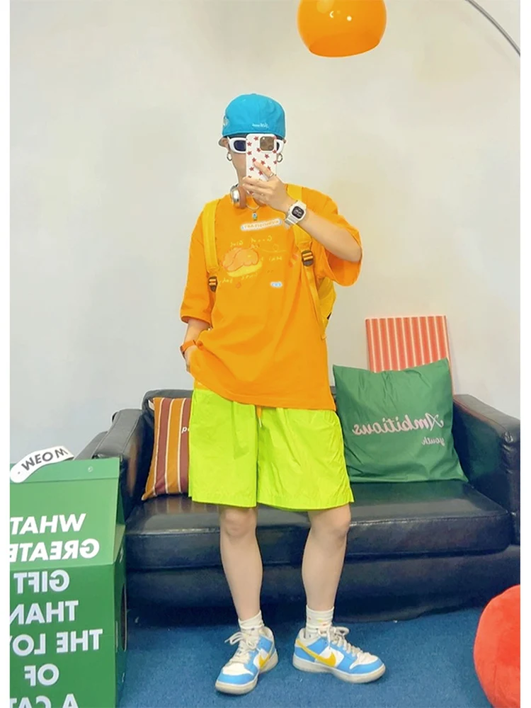 Original  Power Junior's Orange Short Sleeve T-Shirt Women Summer Anti-Aging Loose Print Children's Fun  Dopamine ...
