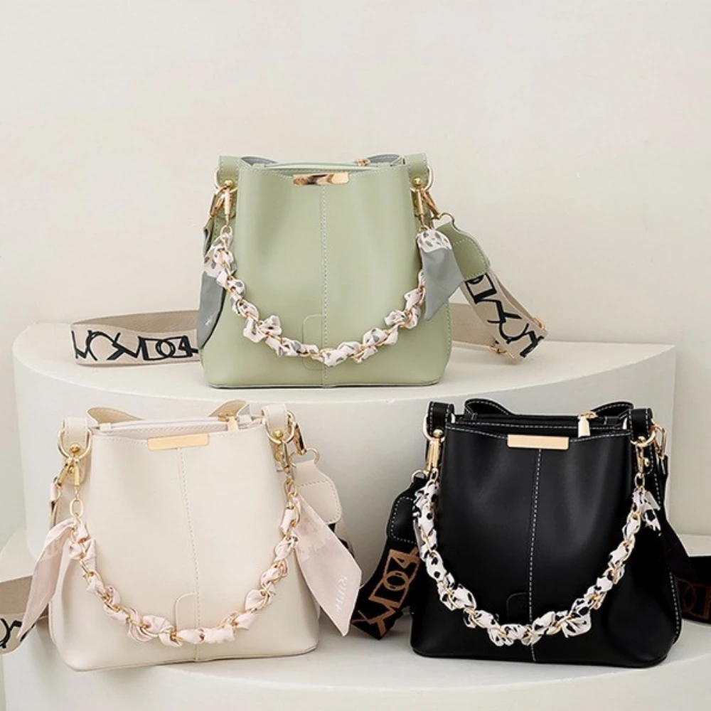 

Women's Bag Candy-Colored Bucket Bag Scarf Style Versatile Shoulder Bag Messenger Bag Handbag Trendy Bag