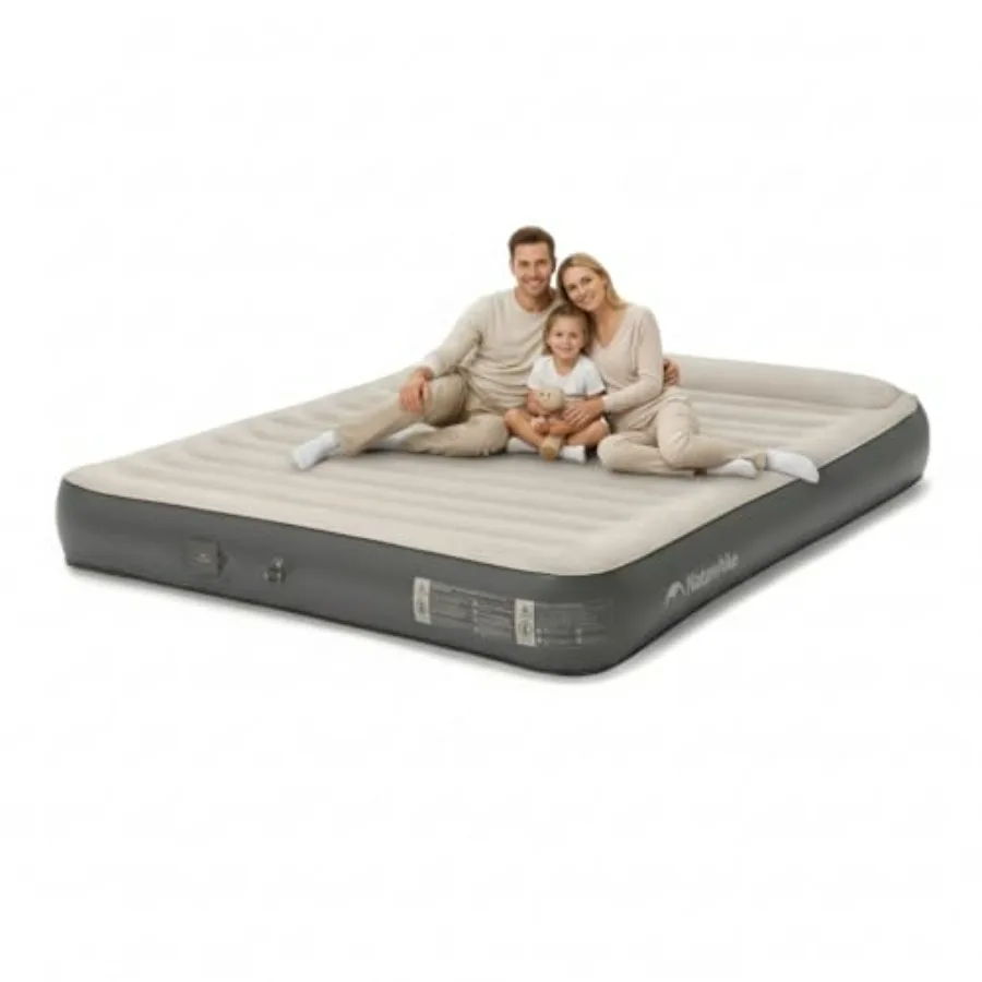 

Inflatable Airbed for Home Camping Guests, PVC Material, Gray, Pillow Top Plush Compact King Size with Rechargeable Built-in Pu