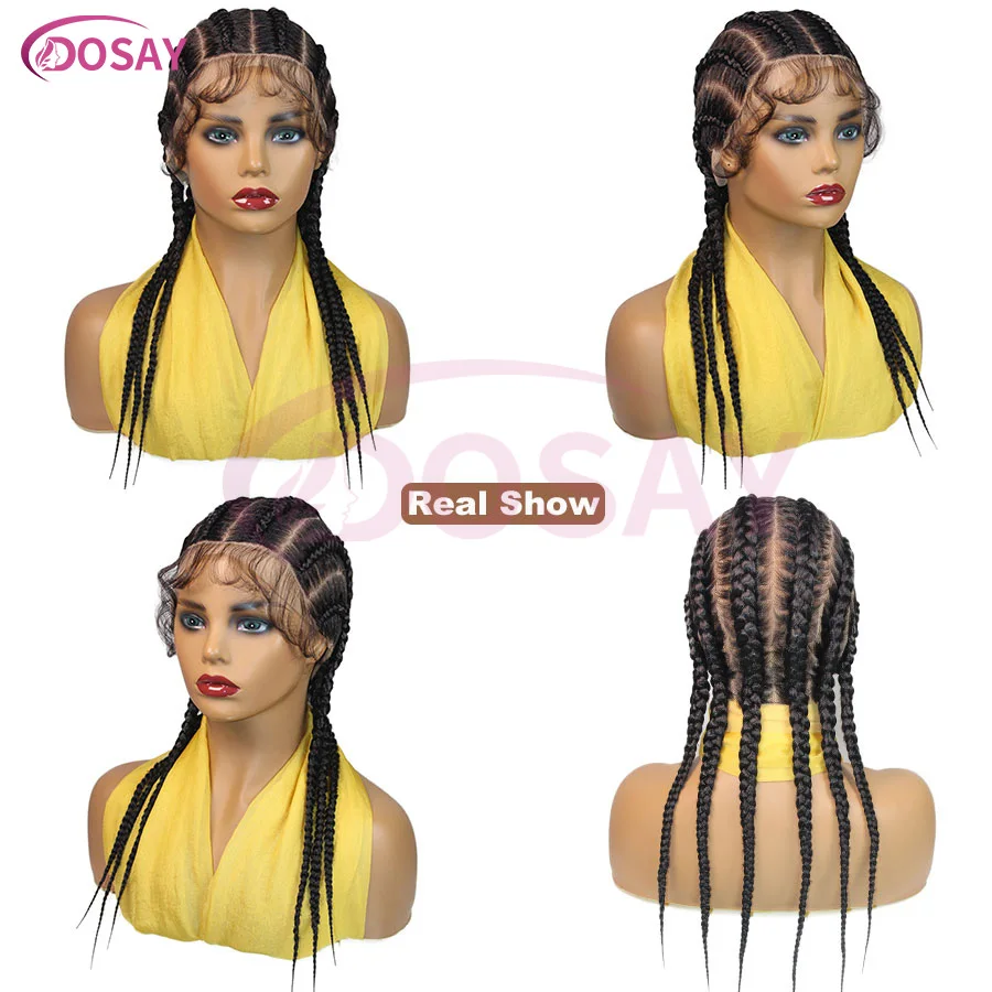 Perucas trançadas de cornrow curto, renda completa, sintética, sem nós, caixa, peruca com cabelo de bebê, trança jumbo, perucas de cabelo para mulheres africanas