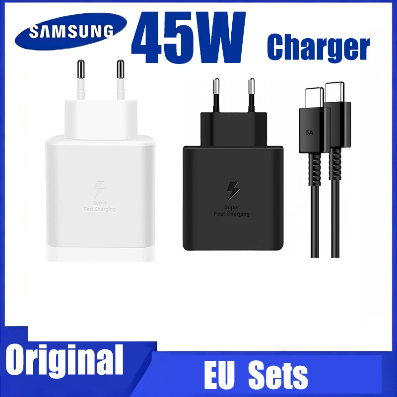 Carregador Original Samsung 45W com Carregamento Rápido Tipo C PD para Galaxy S26 S25 Ultra 24 Plus S23 S22 A56 Tab S11 e iPhone Google