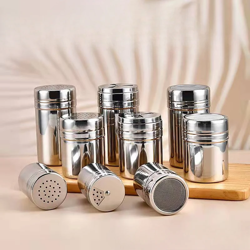 Stainless Steel Seasoning Jar Salt Sugar Shaker with Rotating Cover Condiment Spice Pepper Powder Bottle Container Kitchen Tool