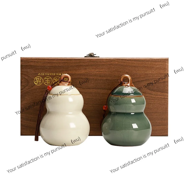 Tea can, ceramic sealed jar, Fulu gourd jar, traditional Chinese medicine powder storage jar, gift box, gifts for elders