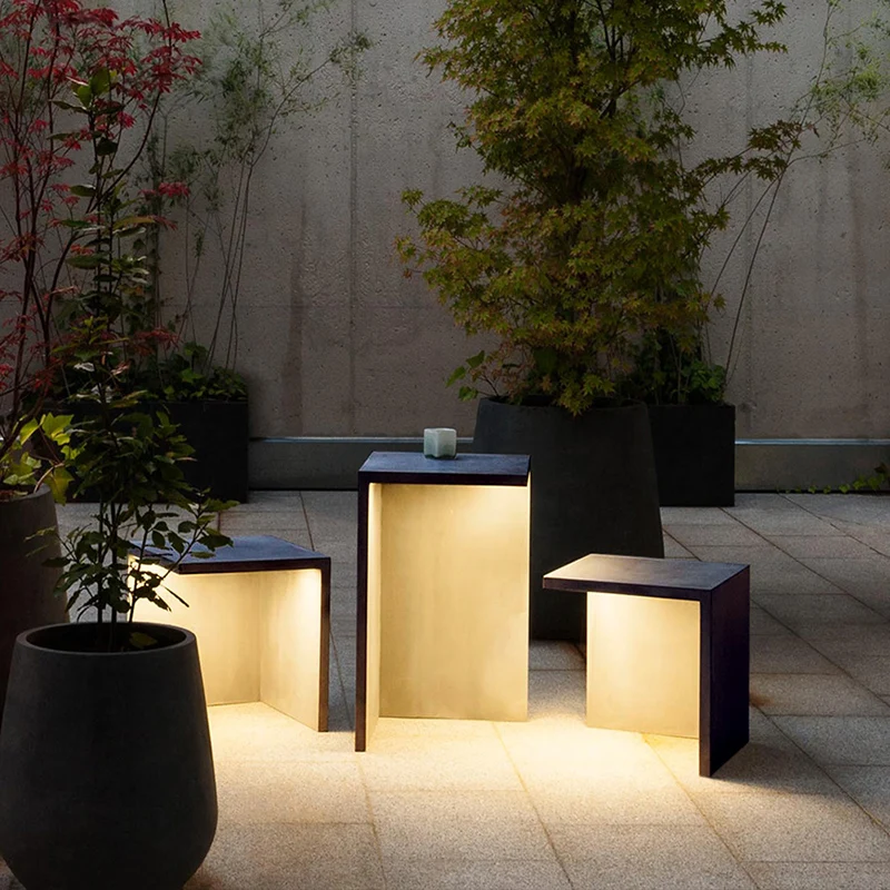 Meja dan Kursi Bar Tahan Air untuk Teras Taman Modern, Lampu Taman Luar Ruangan, Lampu Lanskap Villa, Lampu Taman Tenaga Surya Luar Ruangan