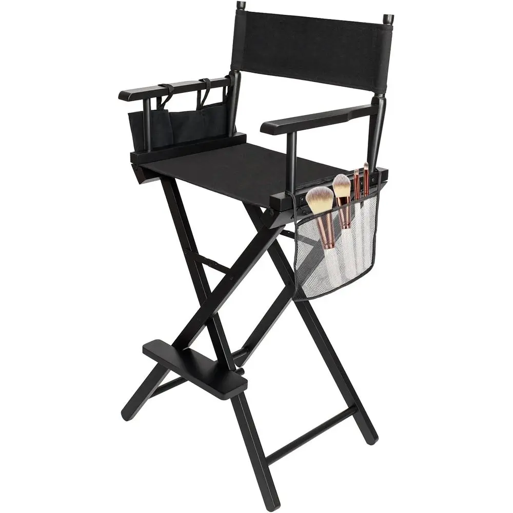 Upgraded 31 Tall Director Chair with Replacement Cover Canvas, Storage Side Bags, Portable Footrest, Supports 250 lbs, Solid Har