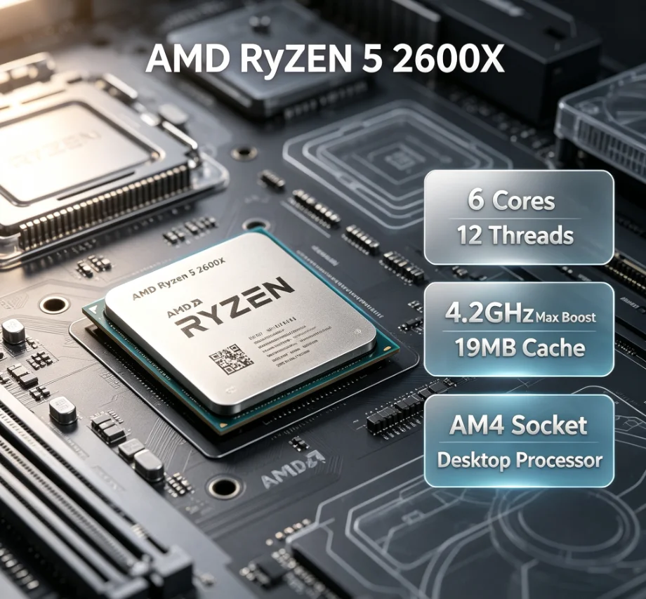 AMD R5 2600X Ryzen 5 2600X Unlocked Overclocking 6 Core 12 Thread AM4 Desktop Processor for Gaming and Office Work