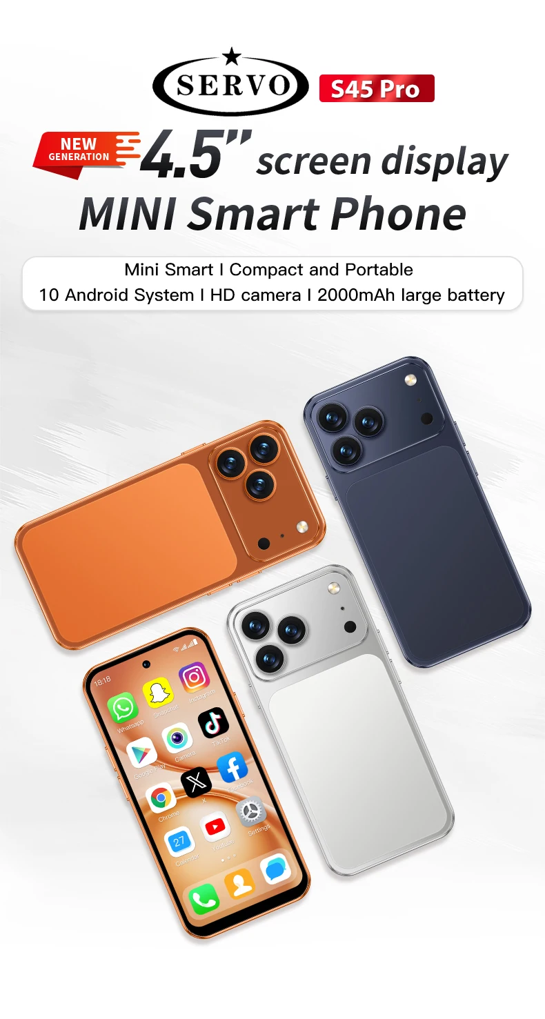 2026 NEW SERVO 4G LTE Mini Smartphone Android OS 2/3GB+16/64GB Play Store Face Unlock WiFi 4.5" Small Smart Phones 2 SIM Standby