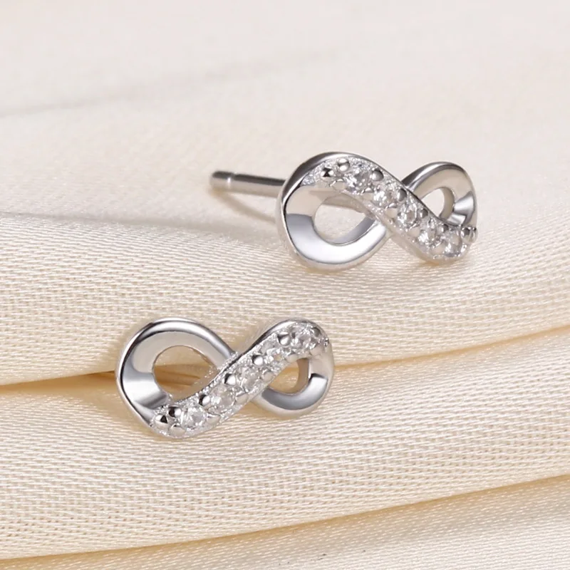 RAKOL New Infinity 8 Word Shape Stud Earrings Women Cute Number Small Zircon Earring Party Jewelry