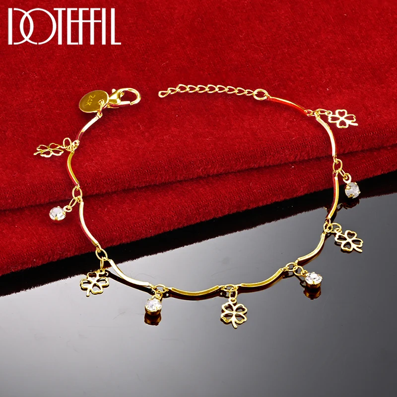 

DOTEFFIL 18K Gold 925 Sterling Silver AAA Zircon Clover Bracelet Chain For Women Fashion Wedding Engagement Party Charm Jewelry