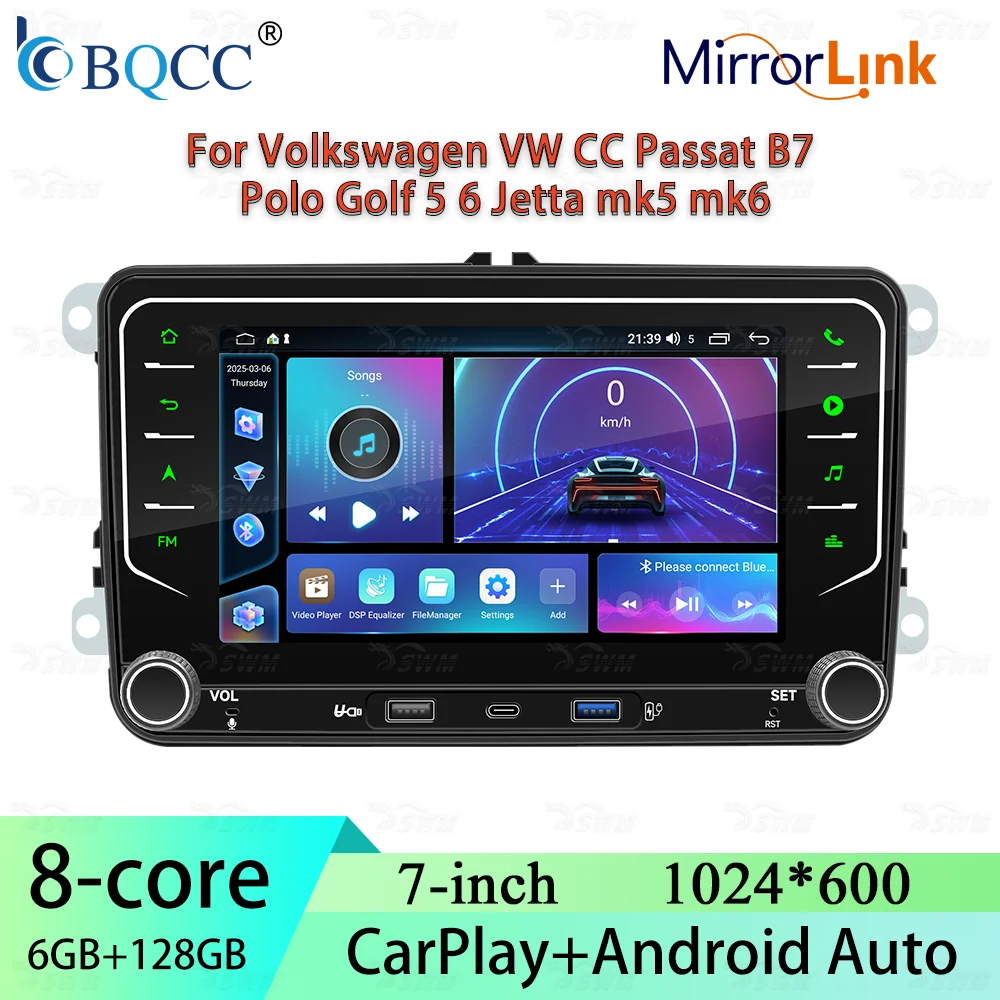 

BQCC 7-дюймовый автомобильный радиоприемник CarPlay с GPS-навигацией WIFI RDS FM Bluetooth для Volkswagen CC Passat B7 Polo Golf 5 6 Jetta mk5 mk6