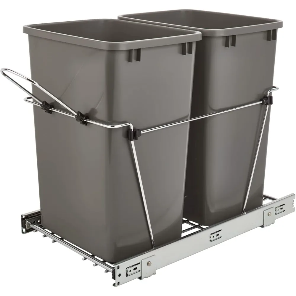 Double Pullout Trash Can for Under Kitchen Cabinets 35 Quart 12 Gallon Garbage Recycling Bin on Full Extension Slide