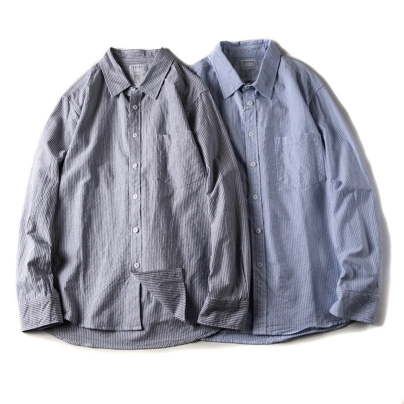 

y Japanese Sle Long Sve Striped Casual irt Men's Loose Layering Couple Outerwear irt Youth Faion Trend