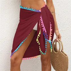 Beach Skirt Color  Tassel Patchwork Bandage Irregular Shawl One-piece 2023 New Seaside Holiday Multi-function Shawl Red 2