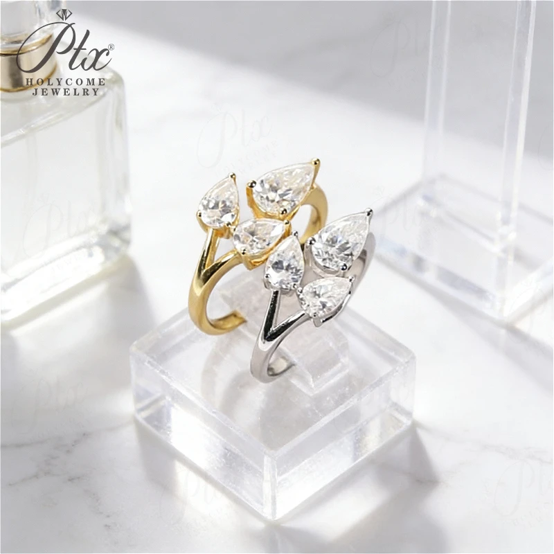 

Moissanite Ring 2CT Three Pear Shaped D Color 925 Silver Hypoallergenic Jewelry Gifts Sweet Party High Quality ​Factory Outlet