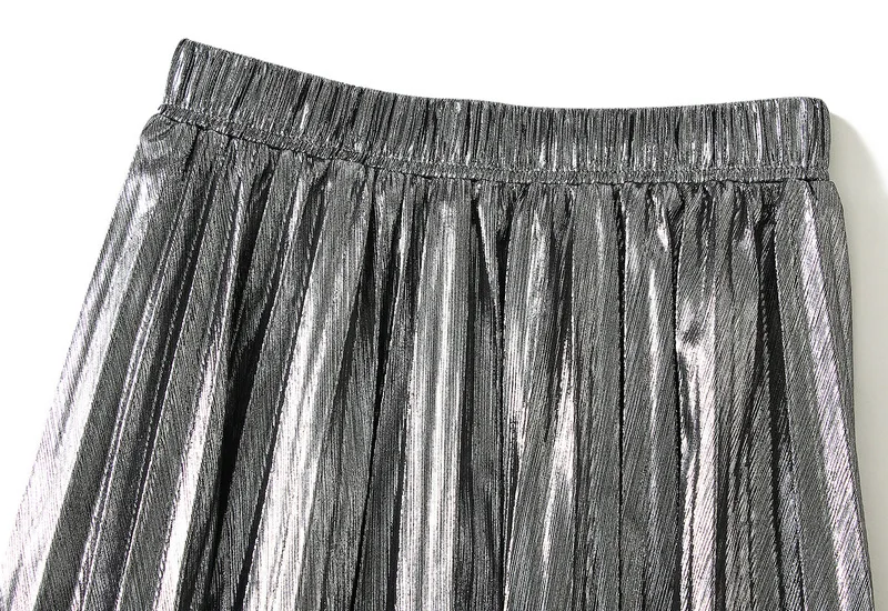 

High end metallic organ skirt, mid length skirt, spring and autumn fashionable pleated skirt, half length skirt, A-line skirt