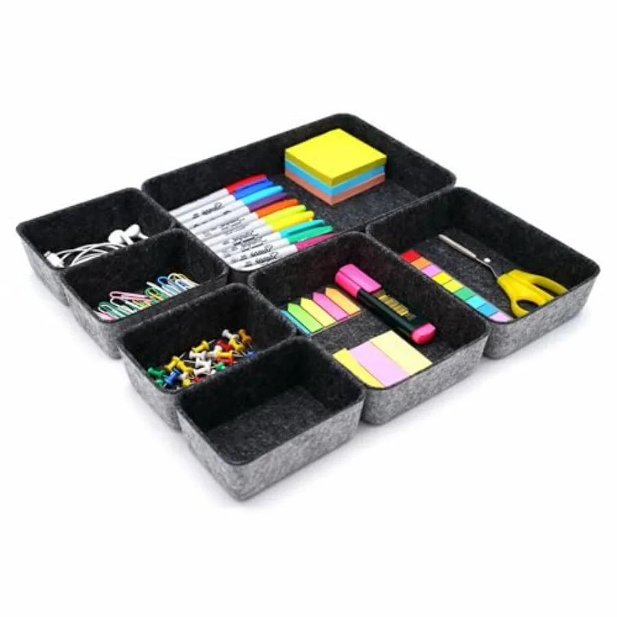 

Drawer organizers tray felt storage bin office Shallow Small Desk box Draw dividers stylish interior room decor 7-piece