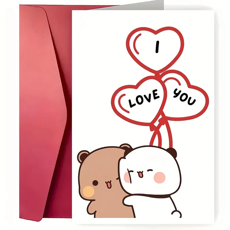 

Cute Dudu Bear Birthday Card Envelope - "I Love You" Heart Shaped Balloon Design, Creative Greetings To Family Wedding Cards