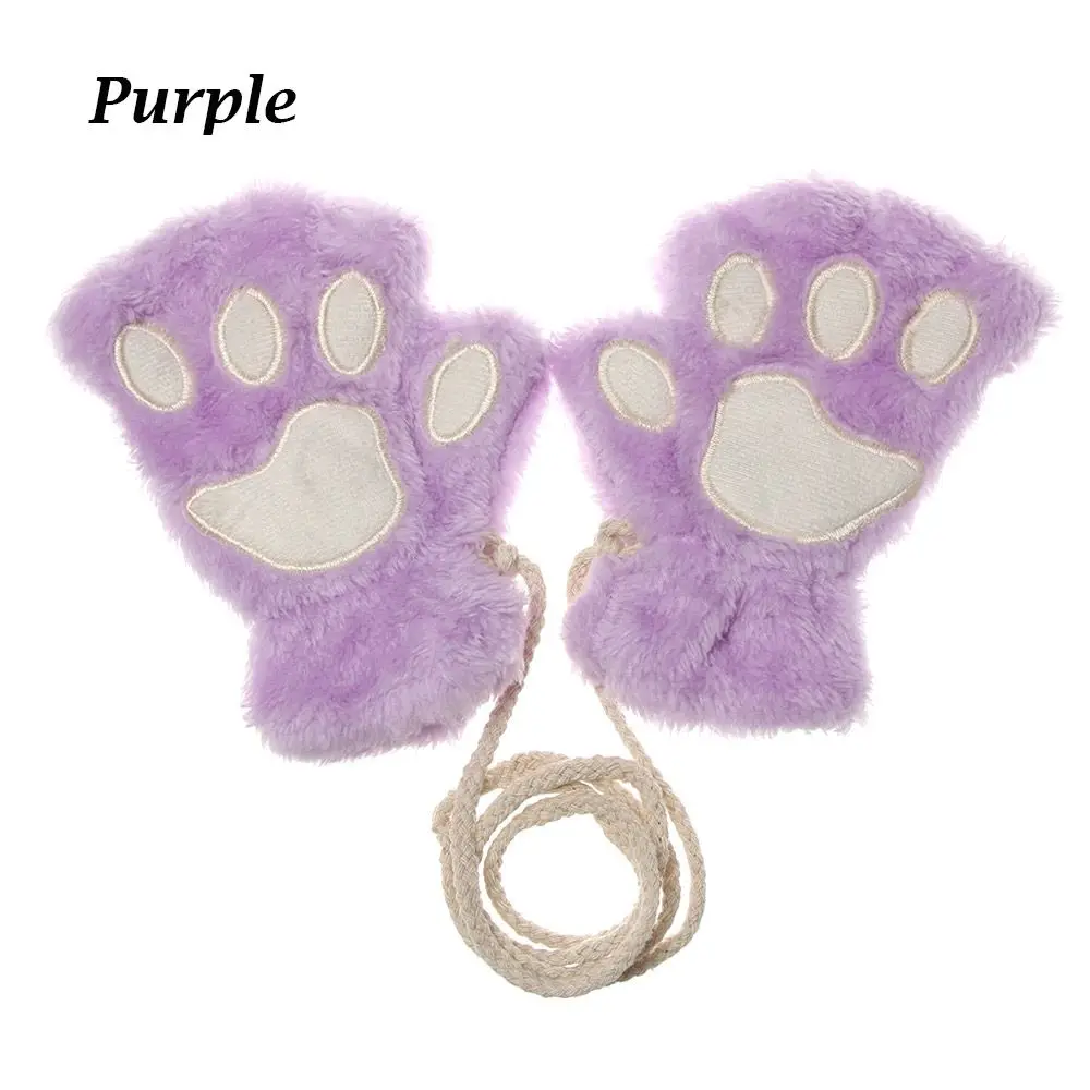 Girl Warm Warm Plush Winter Mittens Cat Paw Children Gloves Fingerless