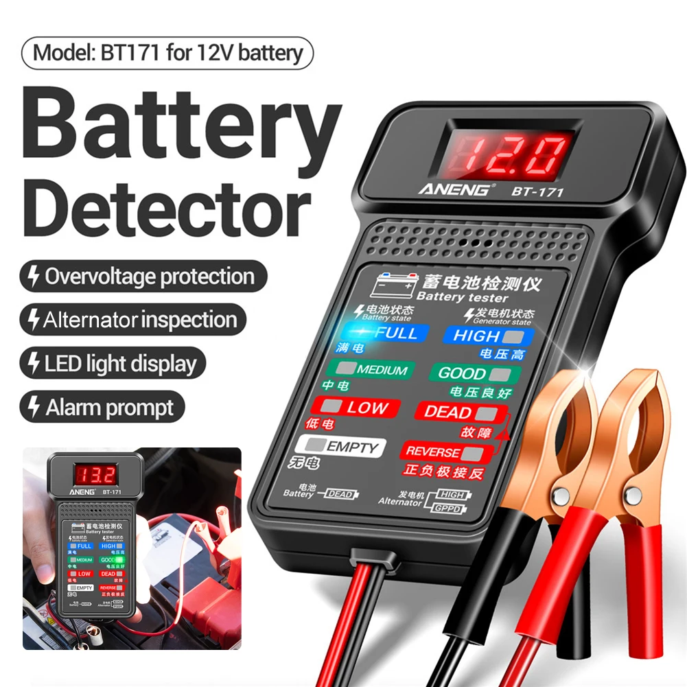 12V 100-2000CCA Car Battery Tester Auto Cranking And Charging System Battery Alternator With LCD Screen Automatic Car Tools