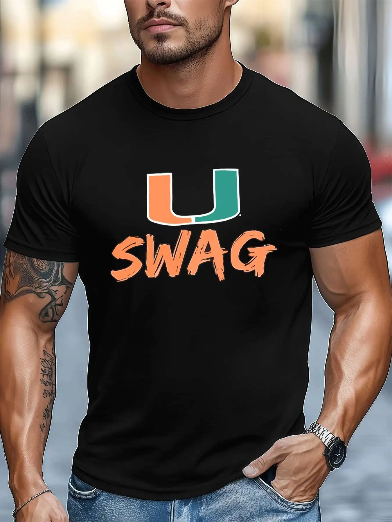 

Мужская футболка с рисунком Майами Swag, 220 г/м2, новая летняя повседневная футболка с круглым вырезом из чистого хлопка с короткими рукавами