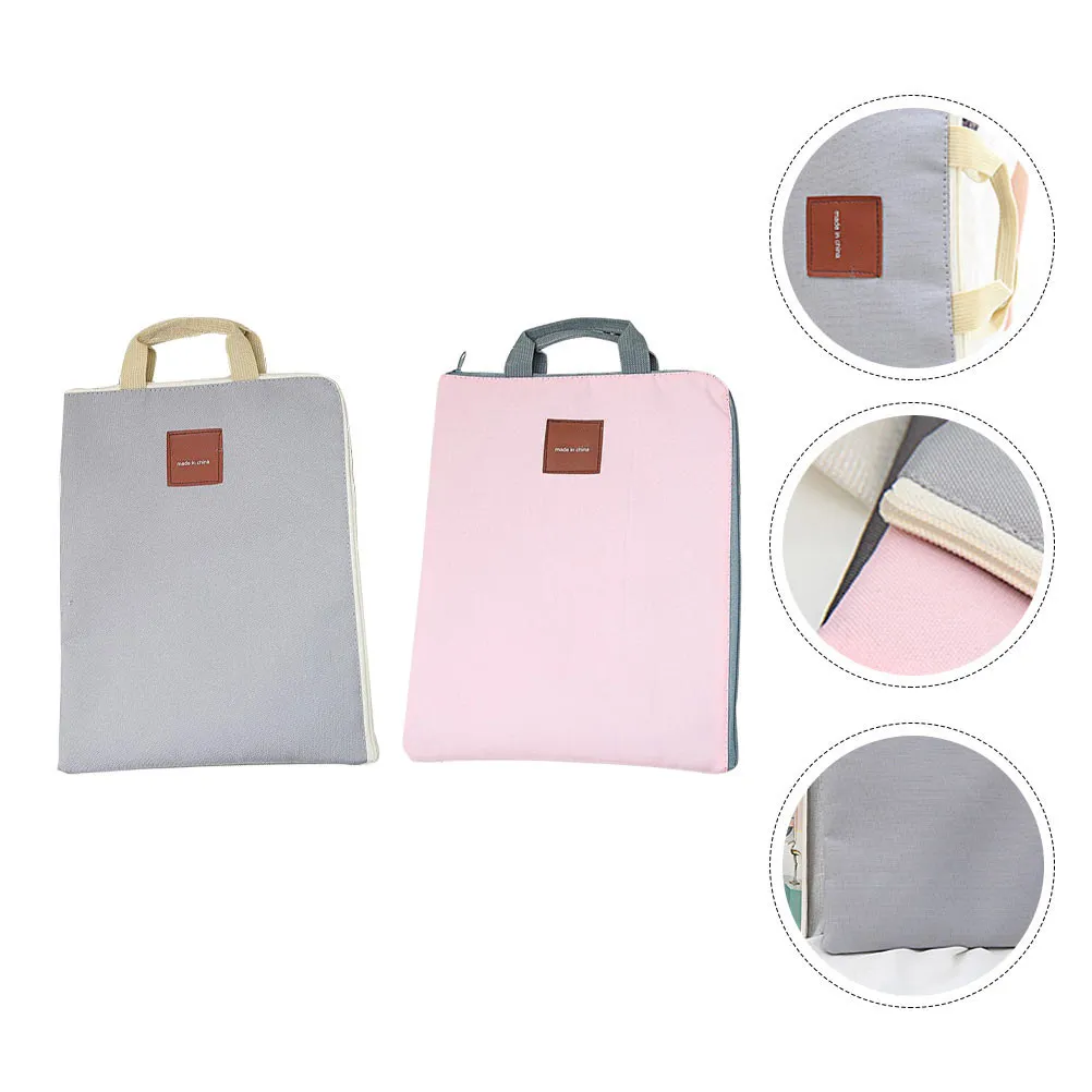 

2Pcs Canvas Document Bag Wear-Resistant Office File Folder Large Capacity Laptop Storage Bag Business Portable Briefcase Tablet