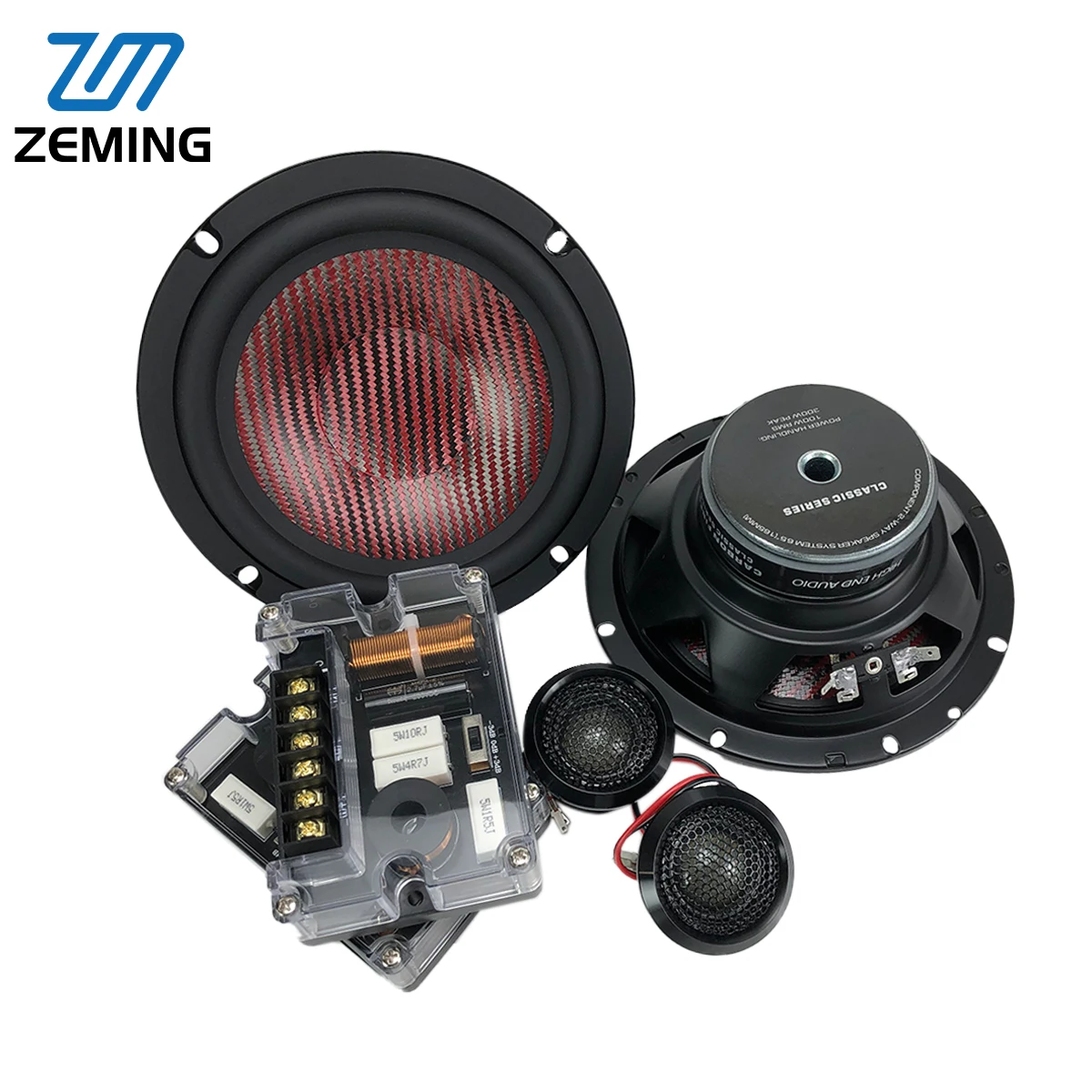 Professional Car Speakers Unit 6.5 Inch 95dB Carbon Fiber Cone 2-way Car Component Speaker RMS 80W*2 Powered Active Car Speakers