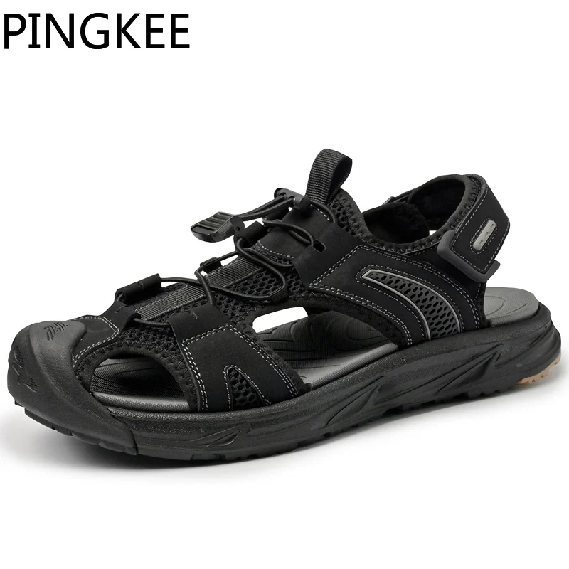 PINGKEE Lace Lock Water Aqua Webbing Lining Toe Bumper Cross Strap Closure Sandals Man Summer Cushion Hiking Sandals For Men