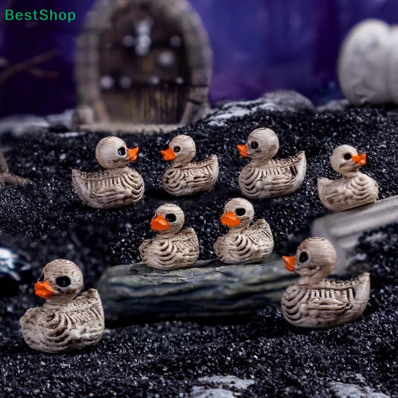 〔Q〕20pcs Cute Skull Ducks Ornaments Resin Figurines For Halloween Gothic Home Office Party Compact Desk Decorations