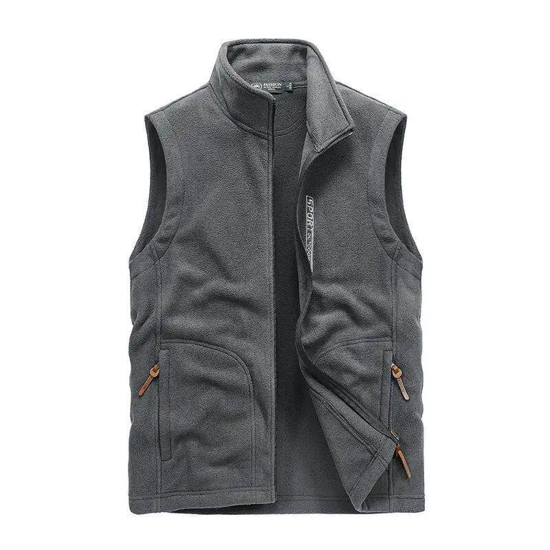 

Male Sleeveless Work Vest Fleece Stand Collar Loose Wear Jacket Simple Outdoor Sports Men Vest Brand Casual Hiking Fishing Vest