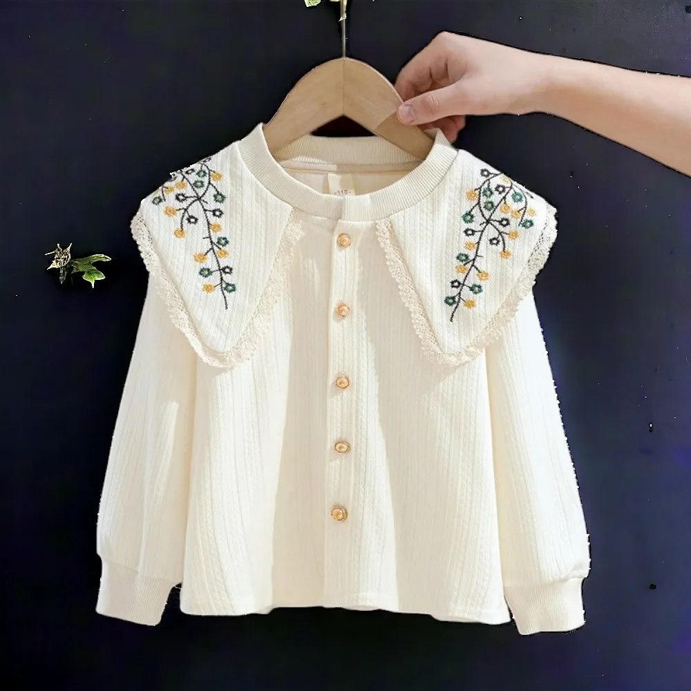 Kids Embroidery Shirts for Girls Blouses Outfits School Uniform Long Sleeve Tops Teenagers Children Costumes 5 7 8 9 10 12 Years