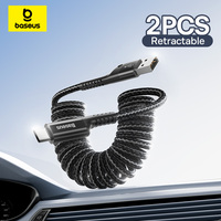 Baseus 2 Packs Retractable Fast Charging Type C Cable For Samsung Xiaomi Redmi Car Phone Charger USB Cable USB C Phone Cable