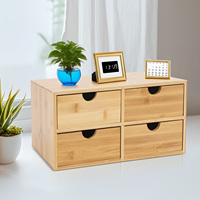 4 Section Bamboo Storage Box Drawer Type Desktop Organizer，Wood Office Desk Storage for Makeup, Stationery, Minimalist