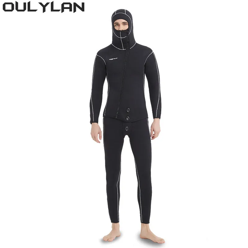 Oulylan 5MM Men's Scuba Warm Diving Snorkeling Surfing Spearfishing Suits Neoprene Hooded Split Diving Suit  Wetsuit