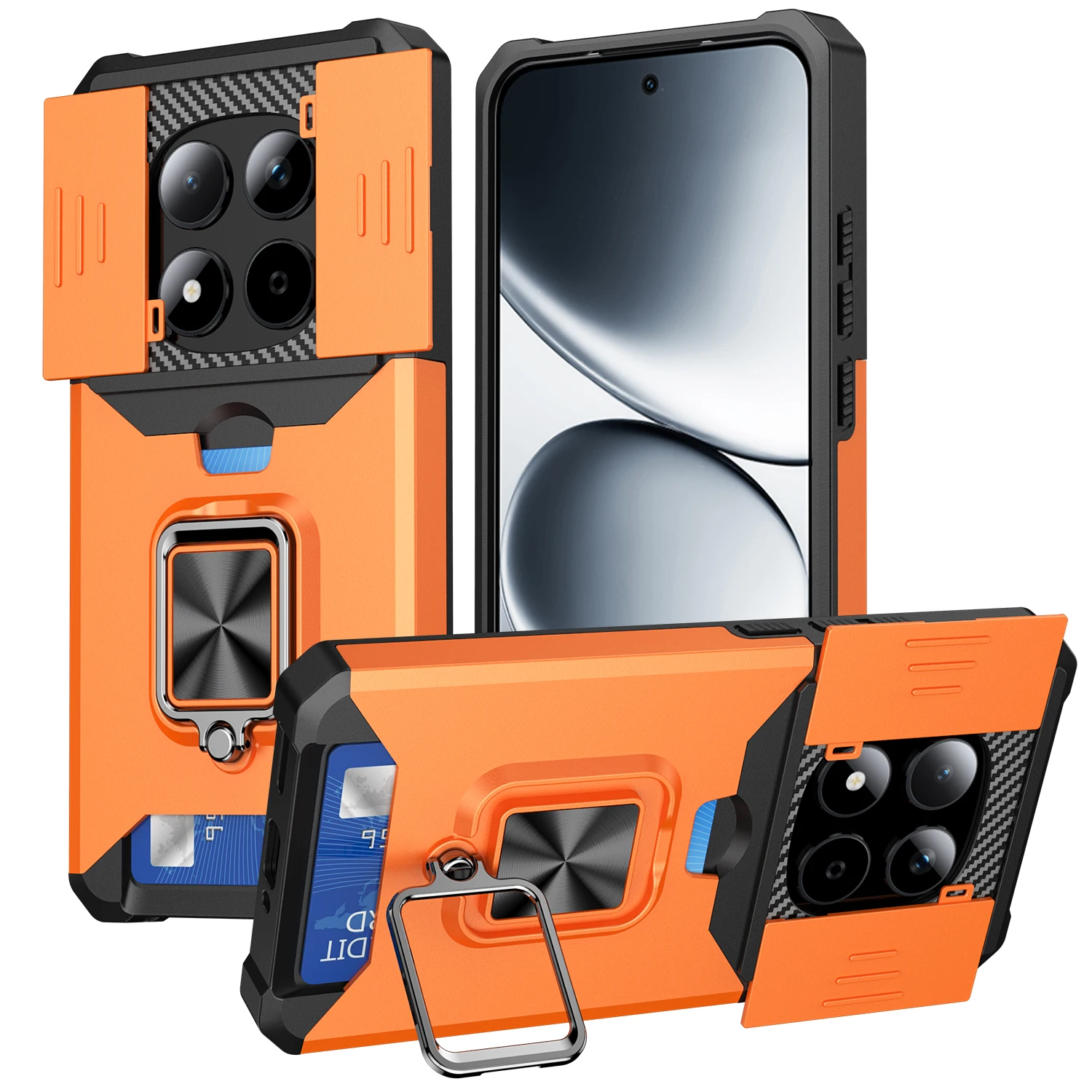 Kartenhalter-Hülle für Redmi Note 15 Pro Plus, Schiebe-Kameraschutz mit Magnetring, stoßfeste Panzerhülle aus PC+TPU, weiche Schutzhülle