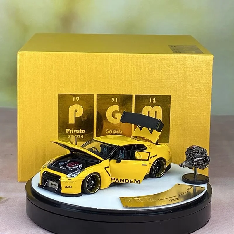 1:64 GTR R35 Rocket Rabbit distribuição de liga de motor independente modelo de carro de simulação de eixo de pressão aberto completo, decoração para adultos