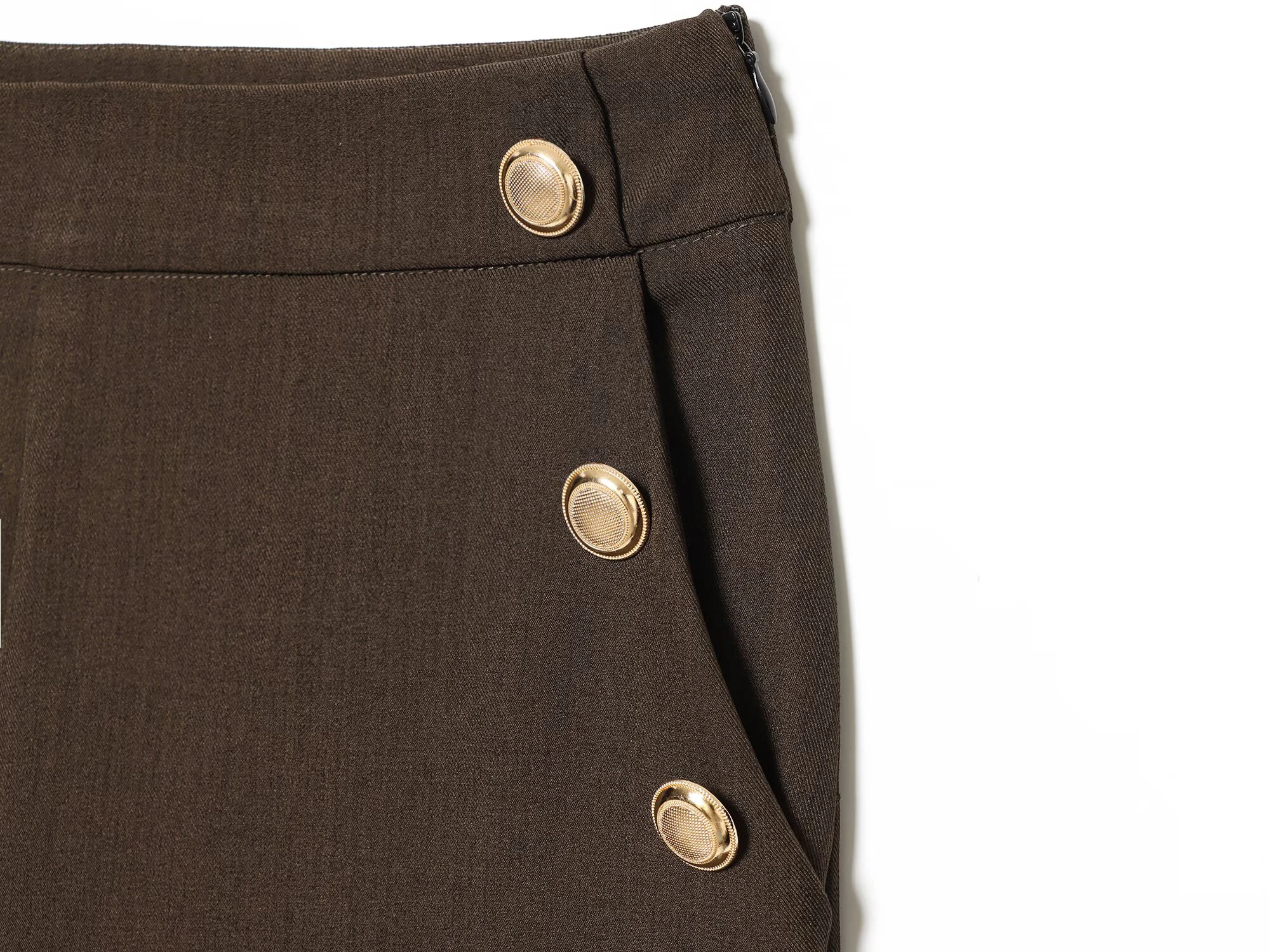 شتاء جديد وصول المرأة مكتب فرنسي نمط بسيط عادية عالية الخصر زرر واسعة الساق سبعة ثمانين السراويل