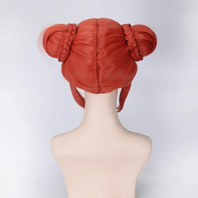 Wig Cosplay Anime Gintama Kagura dengan Chignon perak Soul Wig merah oranye pendek rambut palsu sintetik serat tahan panas