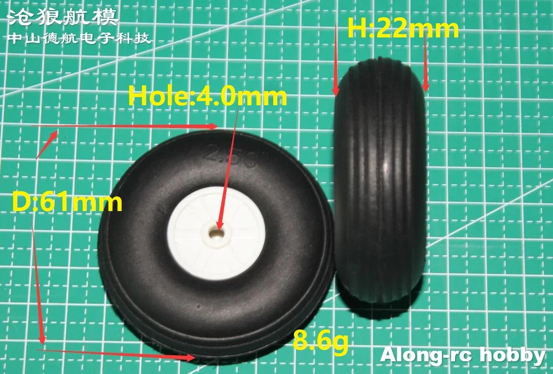 Modèle de passe-temps d'avion RC, pièce de rechange pour train d'atterrissage, roue en PU, 4 pièces, 2.25 "2.5" 2.25 2.5 pouces de diamètre, roue à trous D4/D3