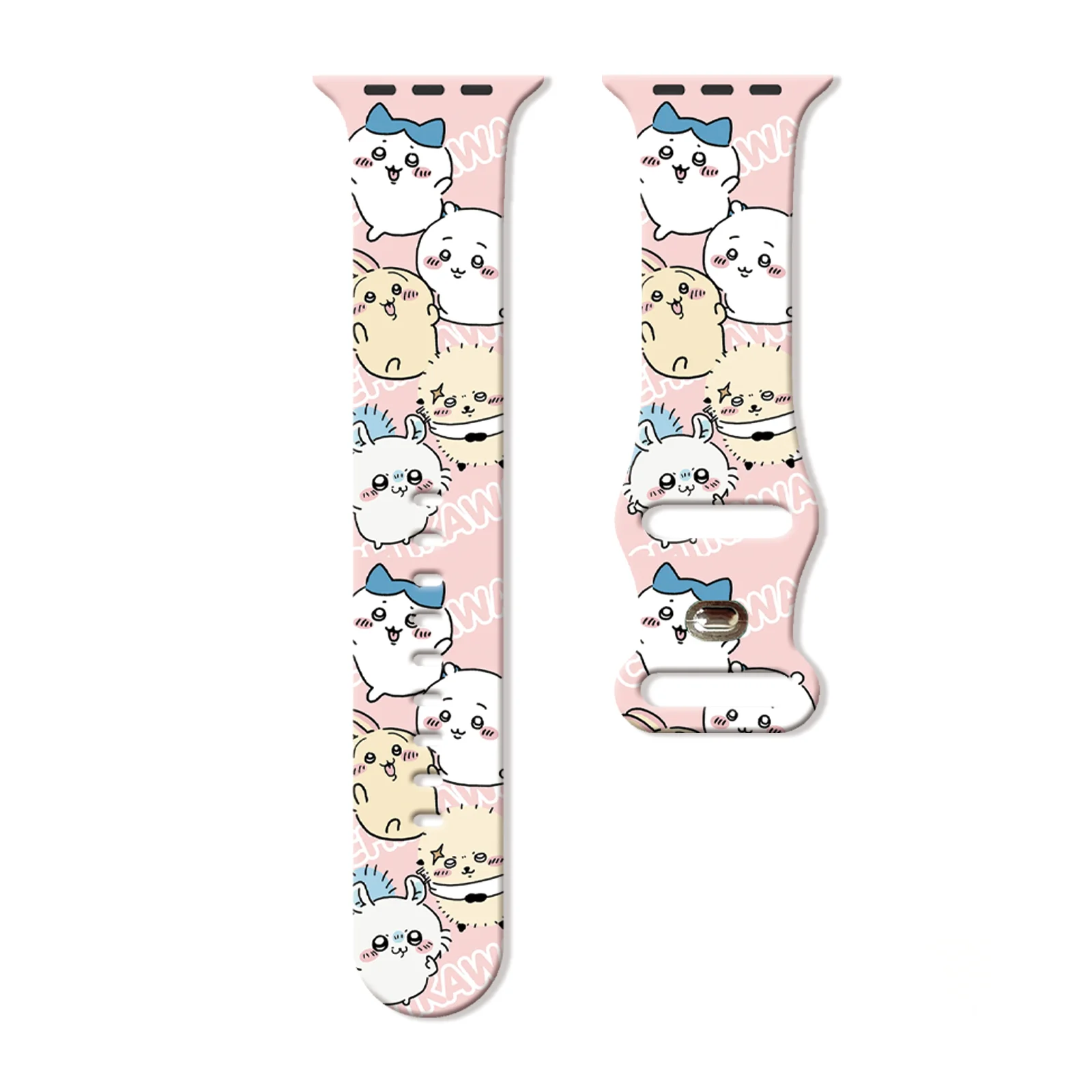 حزام طباعة سلسلة Chiikawa Clumsy-cute لساعة Apple 11/10/9/8/7/SE، سوار سيليكون بديل ناعم مقاوم للماء 46/45/44/42 ملم