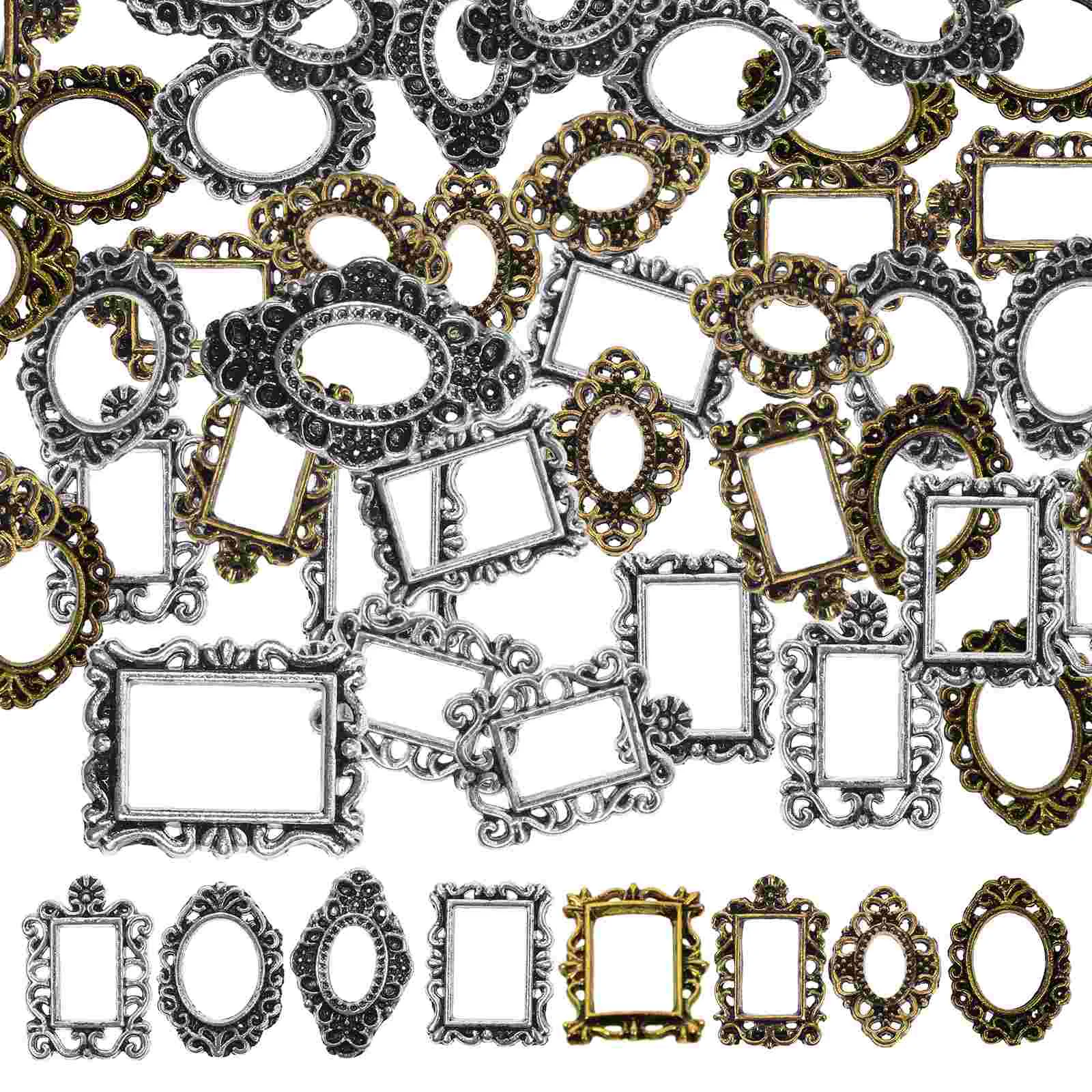 40 ชิ้น Vintage กรอบรูปโลหะตกแต่งเล็บ Mini Rhinestones Baroque กรอบรูปสีที่แตกต่างกันปลอดภัย