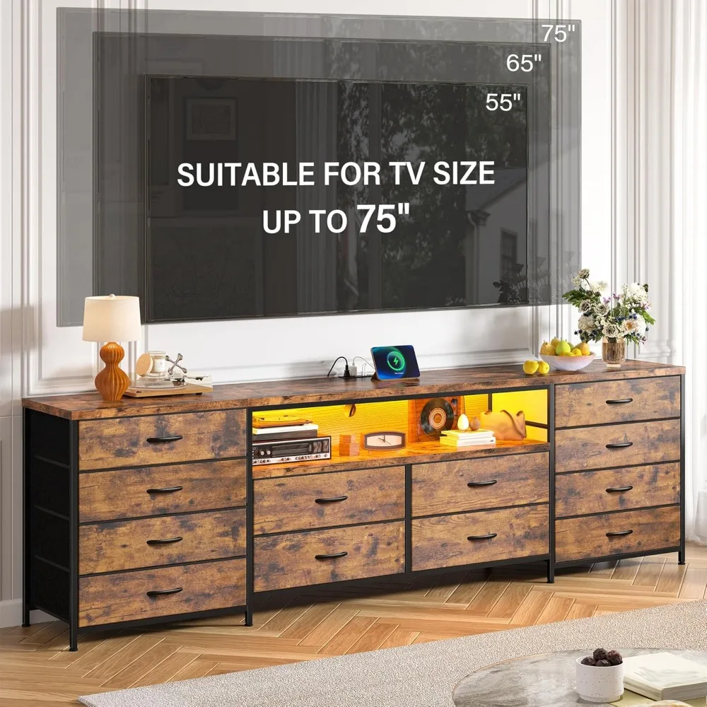 Large prise de courant éclairée par LED, meuble TV de 65 à 70 pouces avec commode en tissu pour chambre à coucher