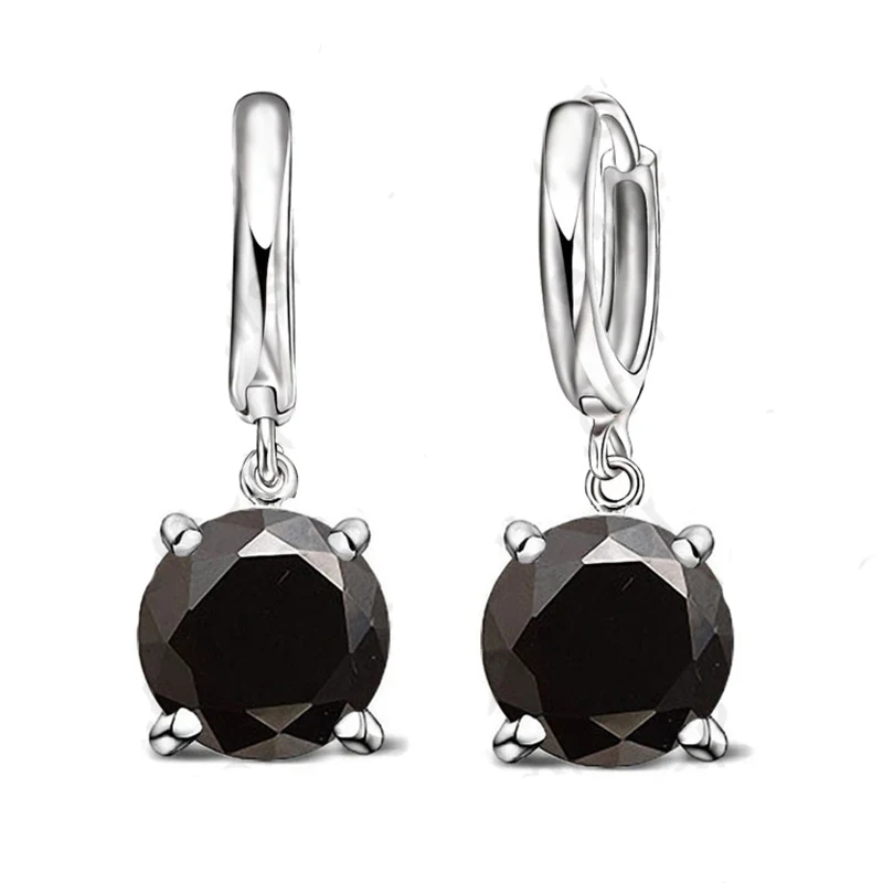 Real 925 Pure Sterling Silver Dangle Earrings CZ Crystal Big Round  Earrings For Women Girls Gift Fashion Jewelry