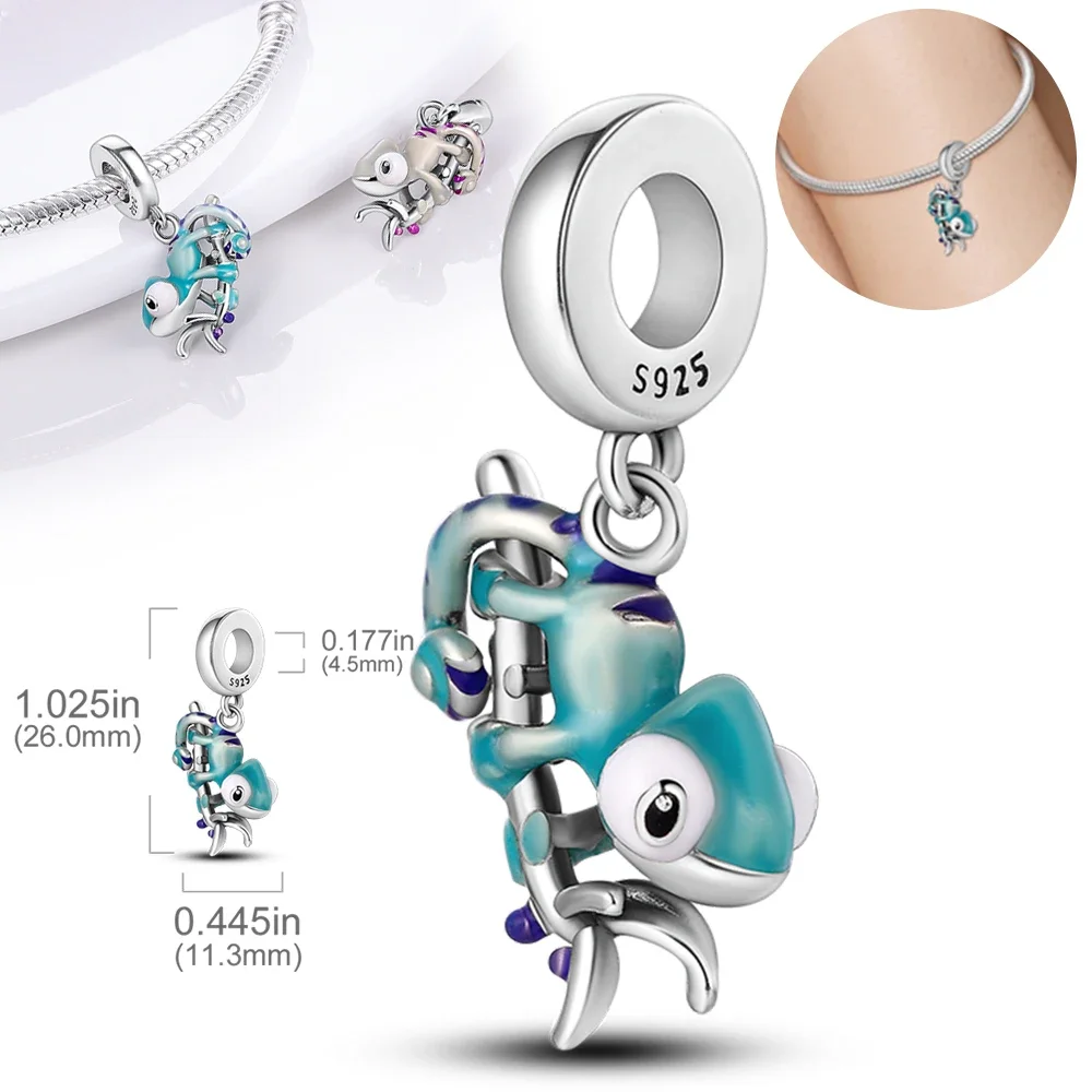 925 Silver Forest Chameleon Luminous Charm Pendant Beads Fit Pandora Original Bracelet for Women Fine Jewelry Making Gift