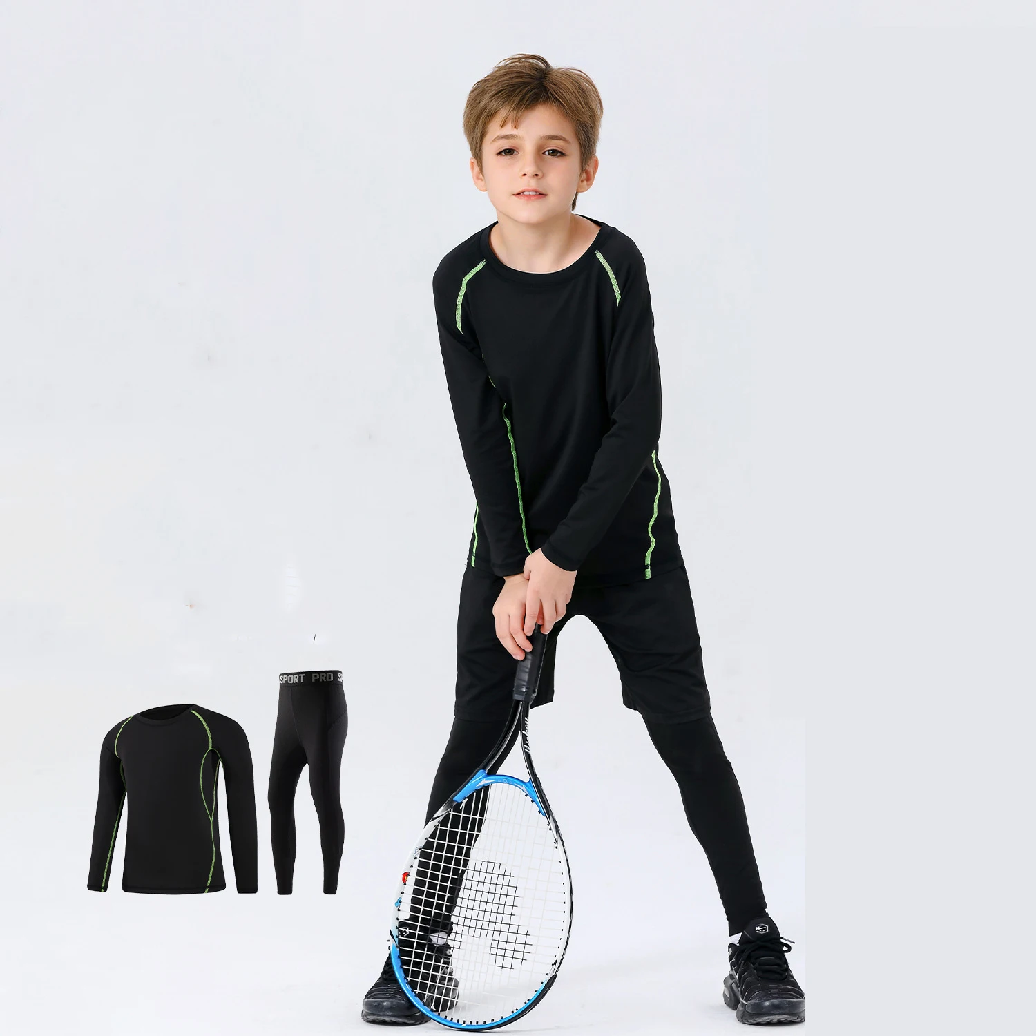 

Plush Children's Sports Tight Fitting Training Set Basketball Football Two-piece Set Running Fitness Suit Quick Drying Clothes