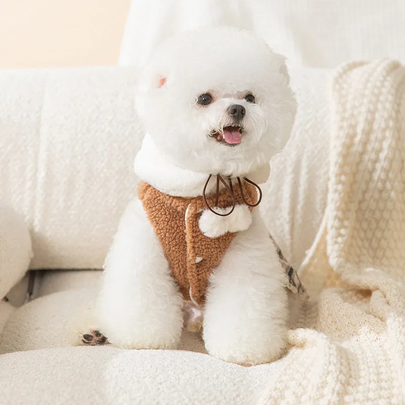 Cute Little Bear Dress Autumn and Winter New Puppy Dog With Scarf Tank Skirt Pet Comfortable Warm Clothing Teddy Cardigan