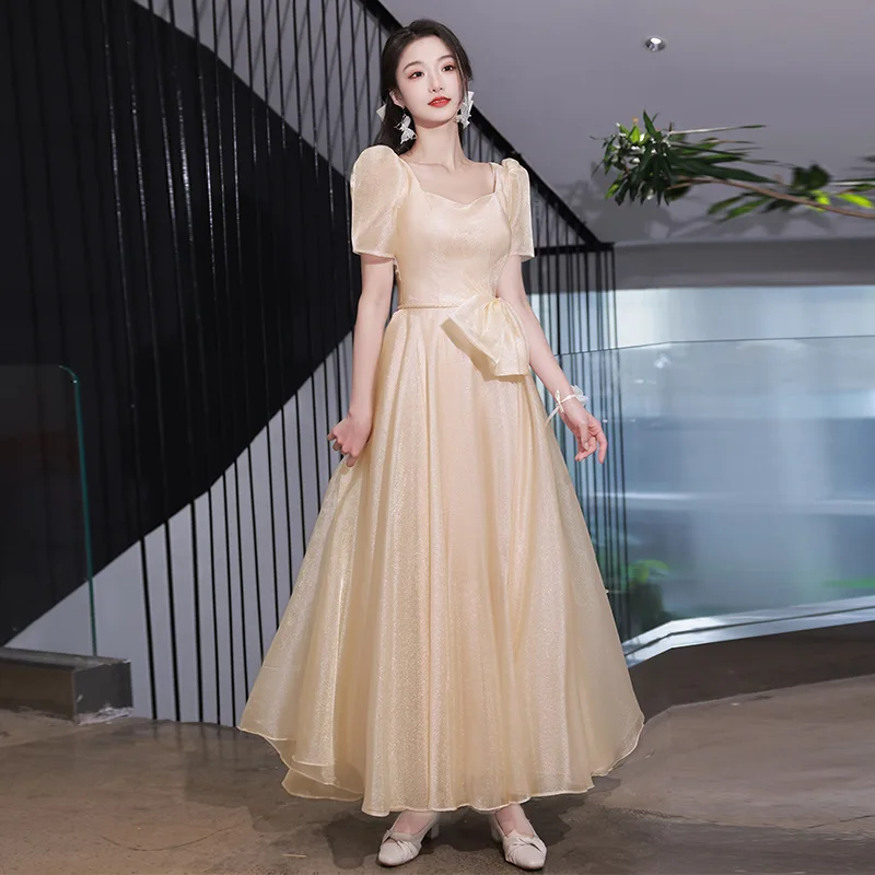 

Bridesmaid Dress Champagne Short Sleeve Fashion Dresses Wedding Bridesmaid Team Cheongsam Female Evening Party Qipao 3XL Gown