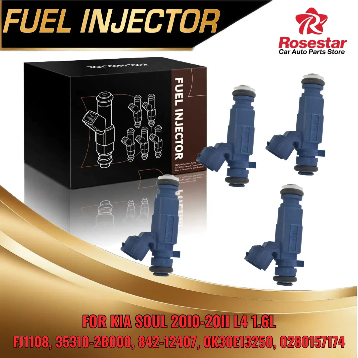 

4PCS Fuel Injector Set For Kia Soul 2010 2011 1 6L Engine 353102B000 0280157174 FJ1108