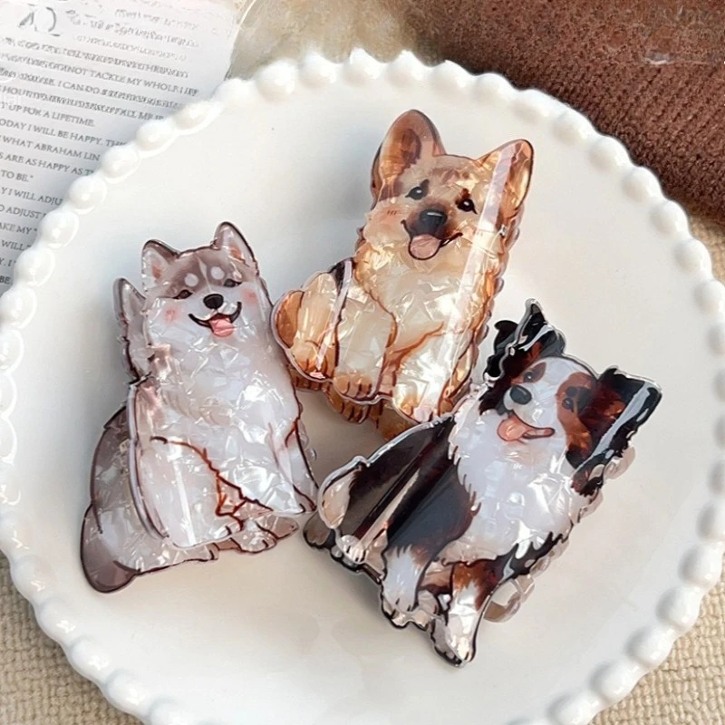 Pinza de Pelo Acrílica Antideslizante con Diseño de Shiba Corgi, Ideal para Amantes de los Animales y para el Uso Diario, Pinzas de Pelo para Mujer