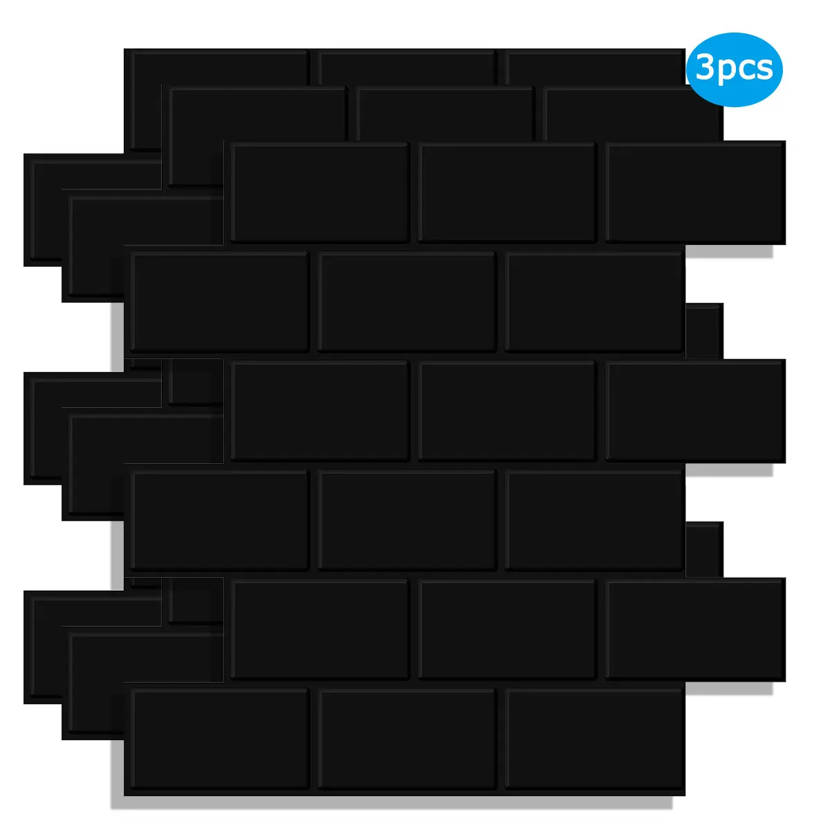 Wostick 3 Sheets Black Brick Look Peel & Stick Wall Tiles Premium Self Adhesive Tile Kitchen Paste Backsplash