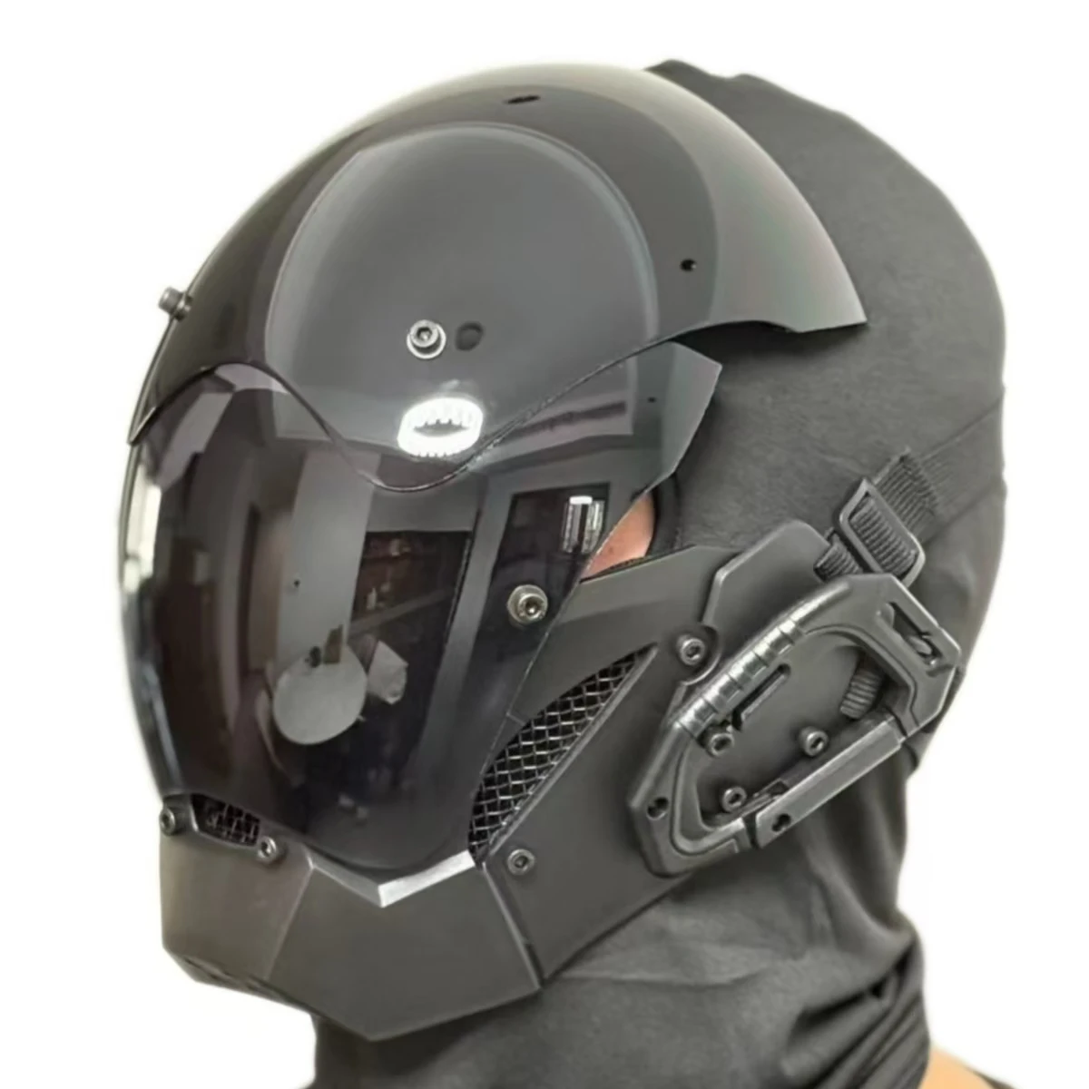 خوذة قناع Cyberpunk السوداء التنكرية للرجال والنساء، قناع Techwear، قناع الهالوين مناسب لملحقات مهرجان الموسيقى والحفلات